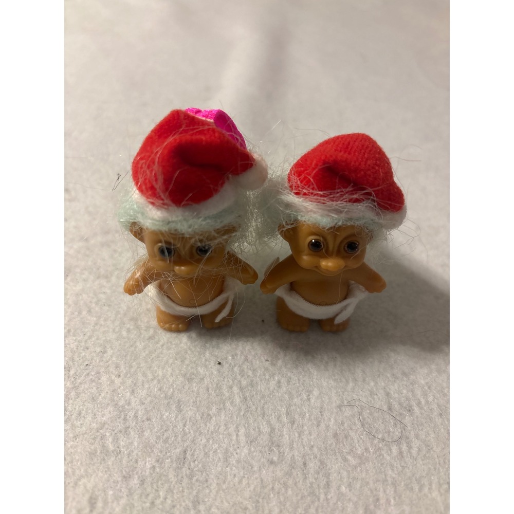 Russ Berrie Christmas Baby Troll Dolls Mini 1.5 Inch Santa Hat Diaper Pair 18446